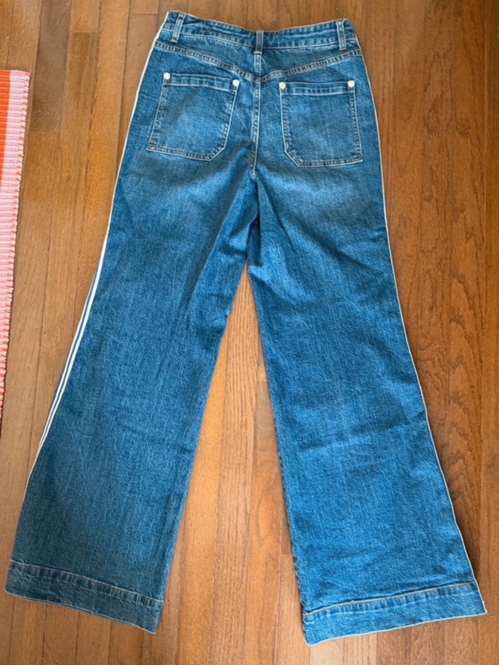 Anthropologie Blue Denim Wide-Leg Jeans with White and Blue Side Stripes - Picture 8 of 13